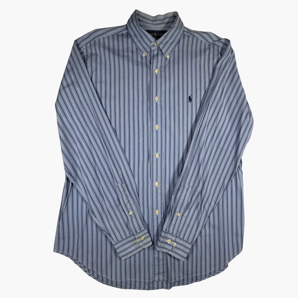 Ralph Lauren Mens Classic Fit Striped Button Down Shirt Blue White 16.5 36/37